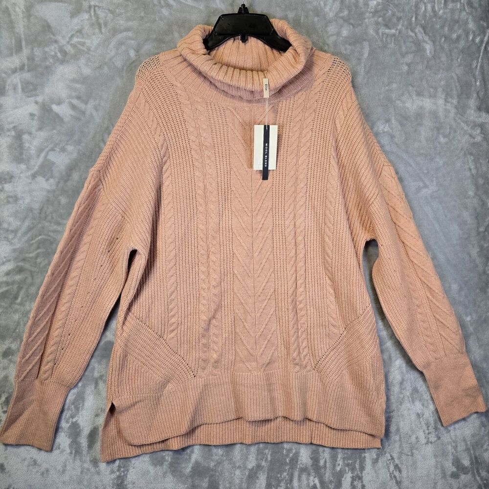 NWT Elie Tahari Turtleneck Sweater Womens XL Pink Front Cable Knit Wool Blend